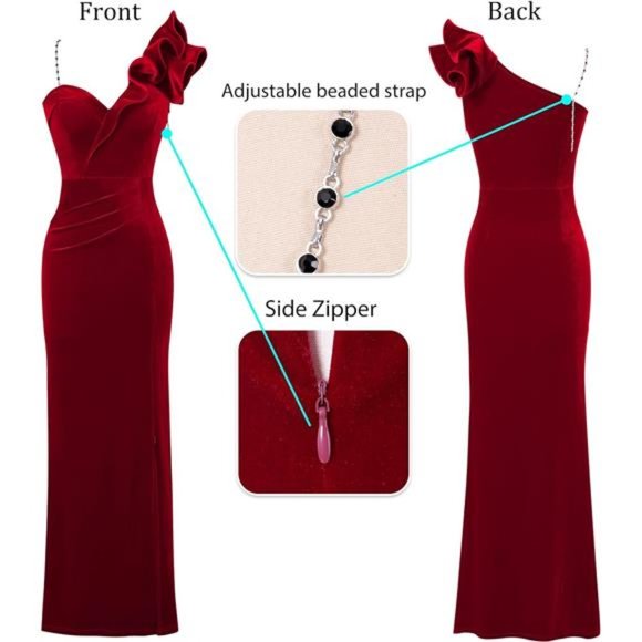Women Red Velvet Formal Prom Wedding Cocktail Evening Gown Christmas Par… - Picture 4 of 6